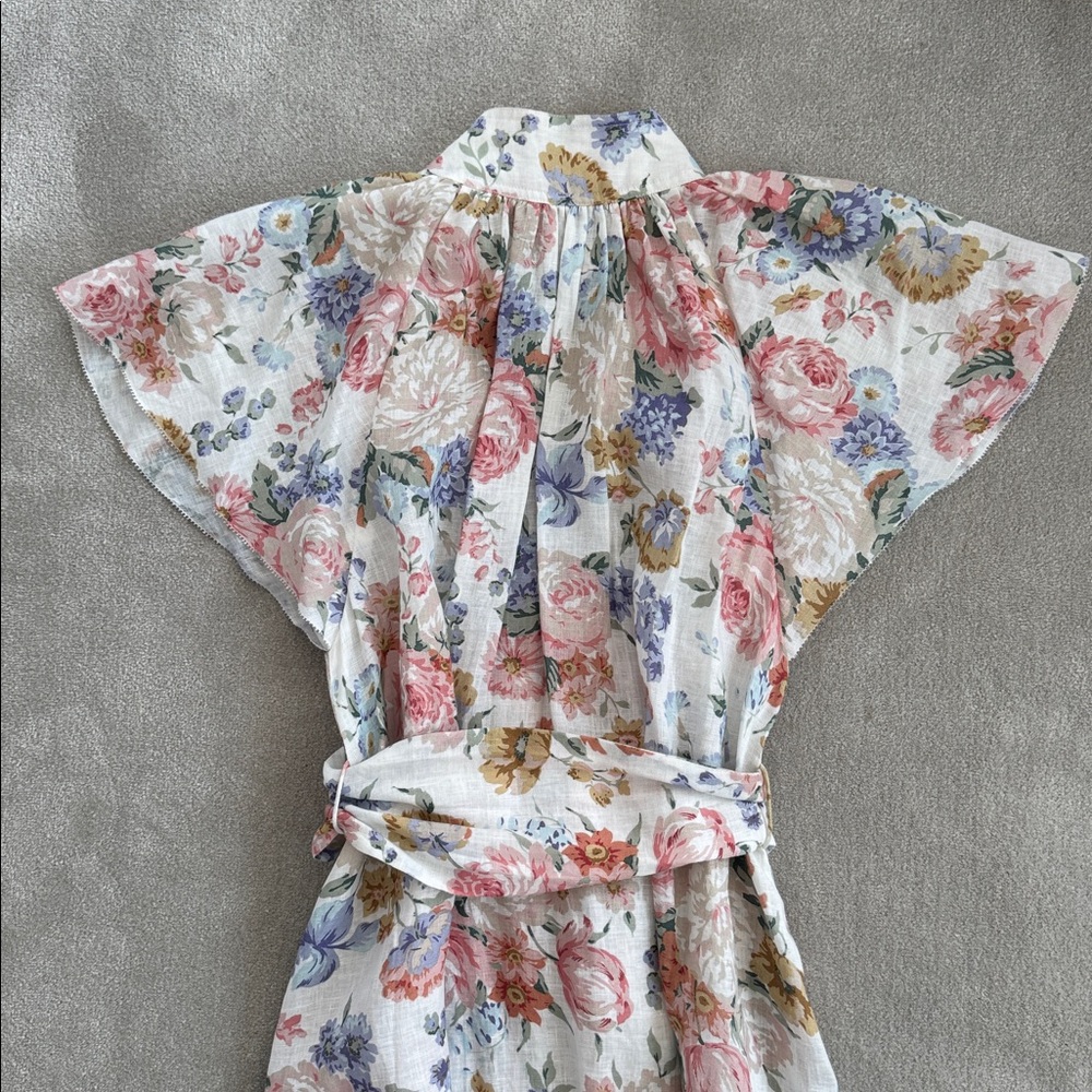 Zimmermann White Floral Button-Up Dress with Pink and Green Accents, size 0 - Picture 4 of 5